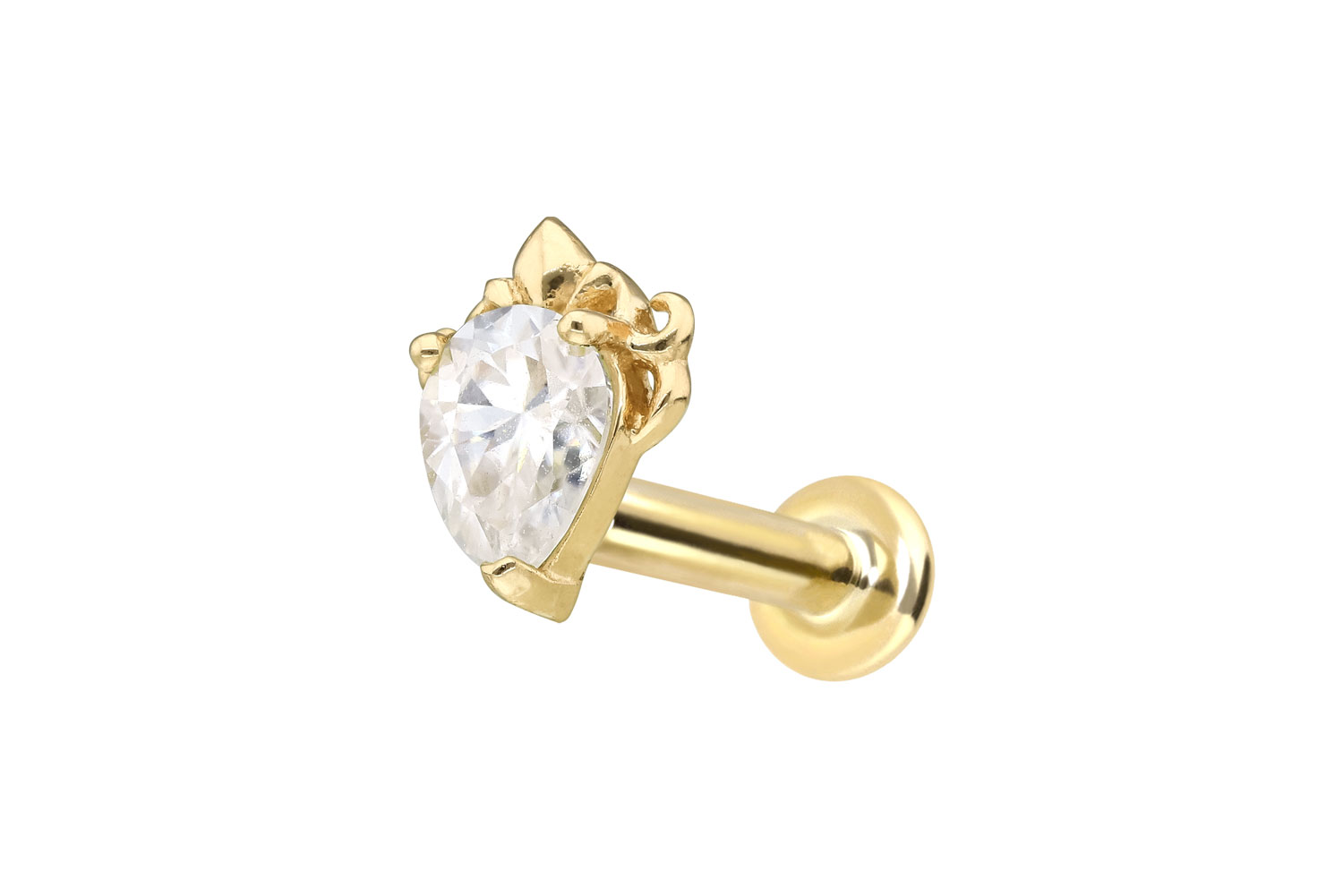 14 Karat Gold Labret Piercing mit Innengewinde MOISSANIT-TROPFEN